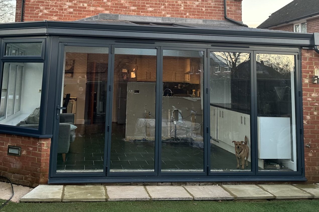 Outside View Bifold Doors in grey 