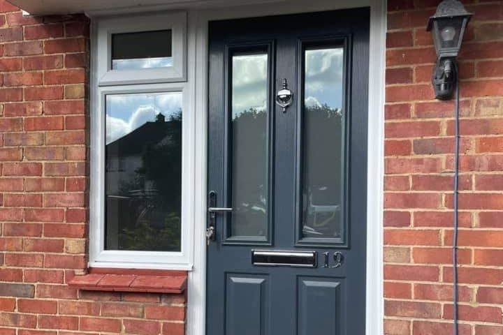 Front Door in grey with 2 glass panels